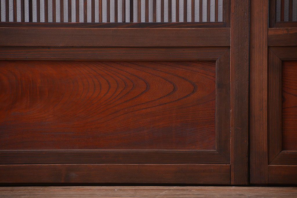 古民具・骨董　腰板欅材!裏障子付き格子戸4枚セット