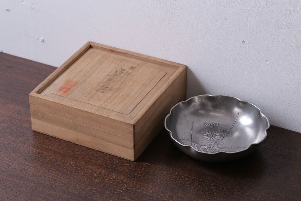アンティーク雑貨　和製アンティーク　鳳山・本錫製、菓子器(煎茶道具)