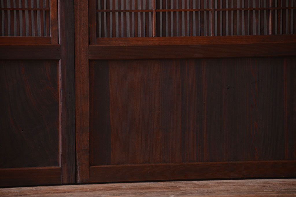 古民具・骨董　裏障子付き!デザインガラス帯のアンティーク格子戸4枚セット