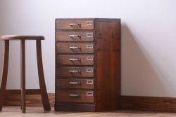 レトロ家具　昭和レトロ　ネームプレート付き!古い木のアンティーク小引き出し