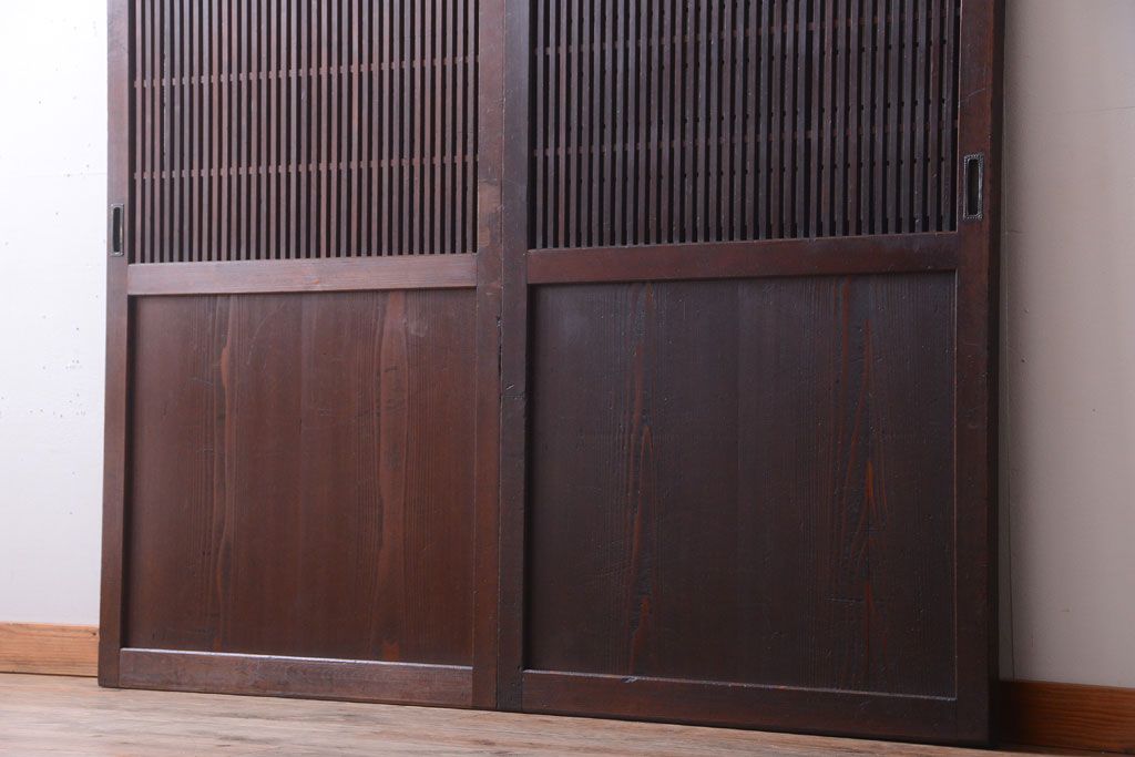 古民具・骨董　明治〜大正期　裏障子付き!アンティーク格子帯戸2枚セット