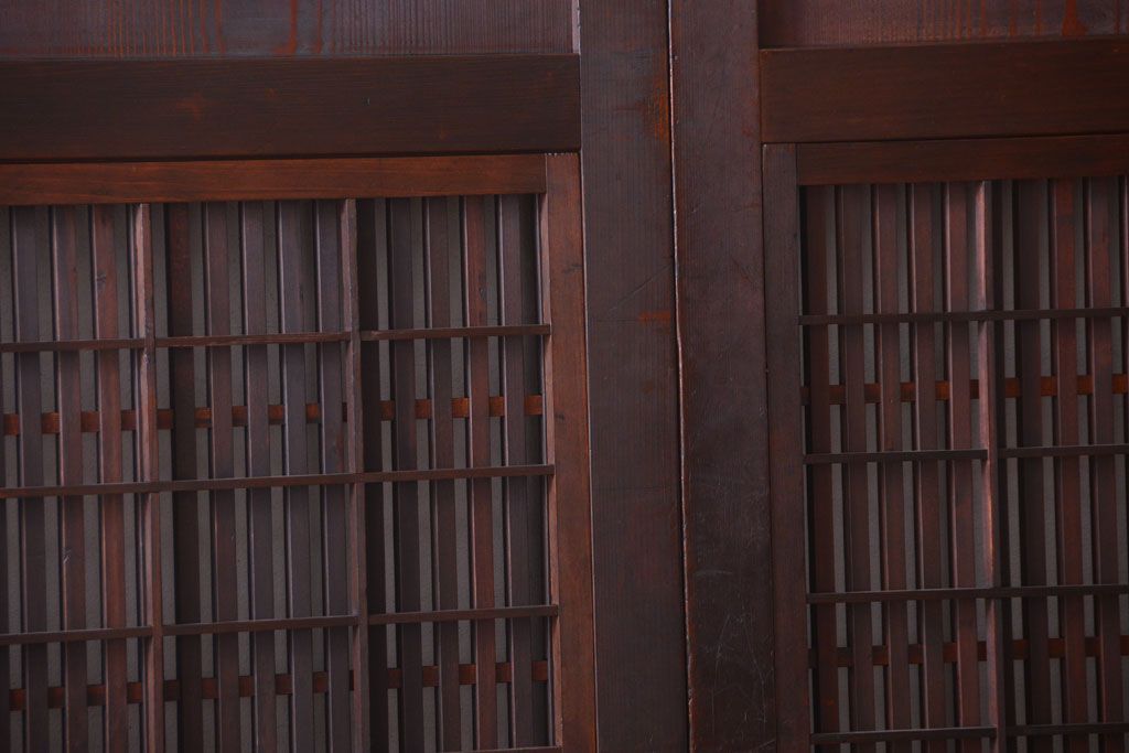 古民具・骨董　明治〜大正期　裏障子付き!アンティーク格子帯戸2枚セット