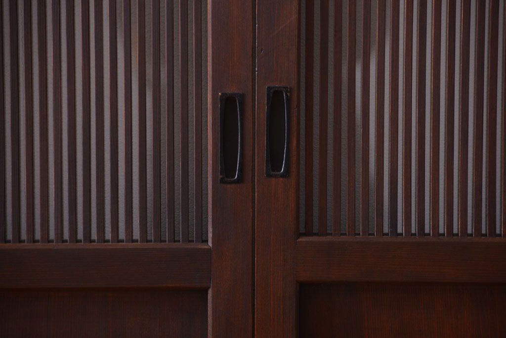 古民具・骨董　縦桟81本の極上品!裏ガラス入りの最高級アンティーク万本格子戸3枚セット