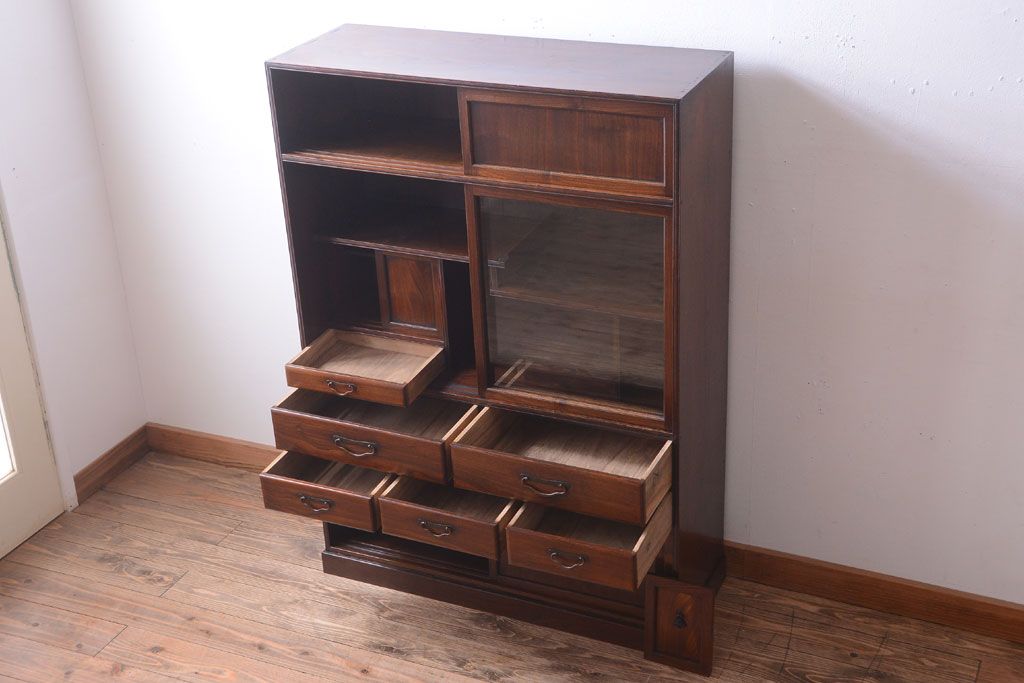 アンティーク家具　和製アンティーク　高級品!三方桑材の茶箪笥(茶棚・収納棚)