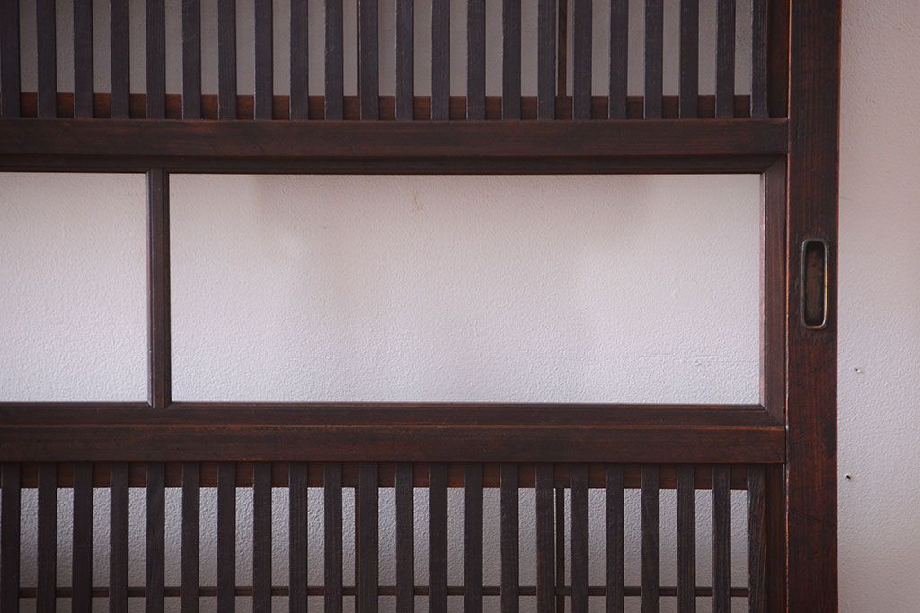 古民具・骨董　裏障子付き!古い木のガラス帯格子戸2枚セット