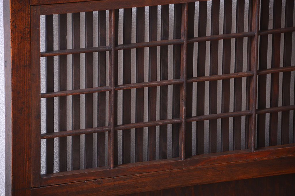 古民具・骨董　裏障子付き!古い木のガラス帯格子戸2枚セット