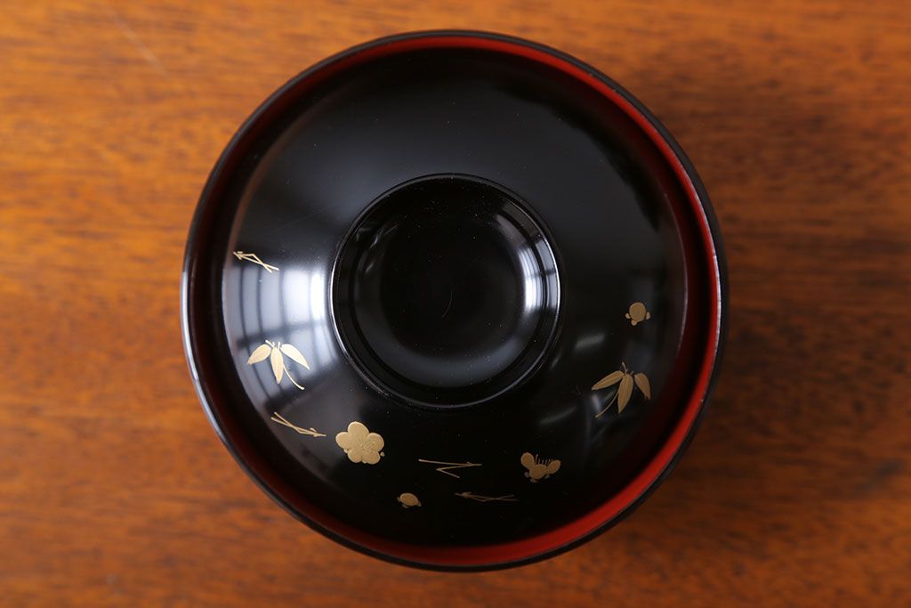 アンティーク雑貨　アンティーク　昭和初期　蒔絵木製椀10客(漆器)(1)