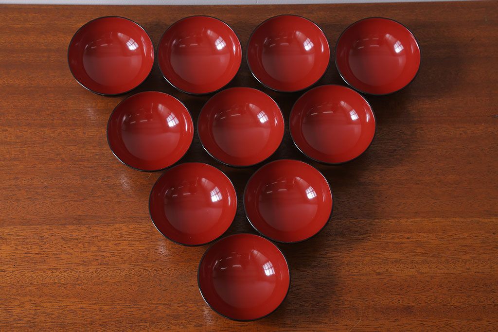アンティーク雑貨　アンティーク　昭和初期　蒔絵木製椀10客(漆器)(1)