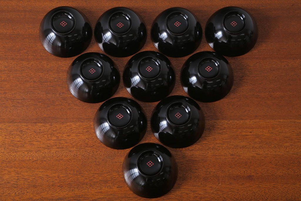 アンティーク雑貨　アンティーク　昭和初期　蒔絵木製椀10客(漆器)(1)