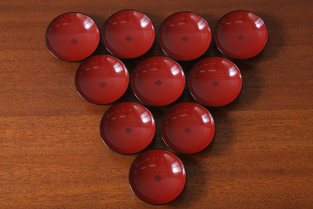 アンティーク雑貨　アンティーク　昭和初期　蒔絵木製椀10客(漆器)(1)