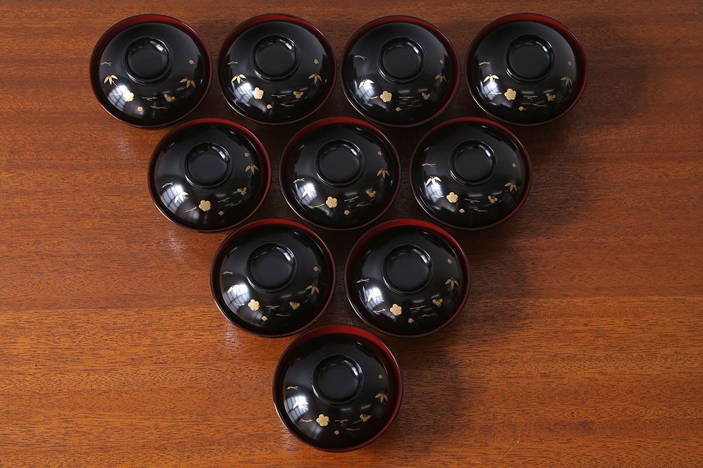 アンティーク雑貨　アンティーク　昭和初期!蒔絵木製椀10客(漆器)(2)