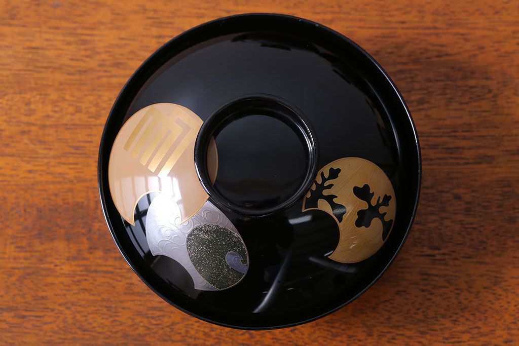アンティーク雑貨　アンティーク　大正〜昭和初期　輪島塗木製蒔絵椀5客(1)