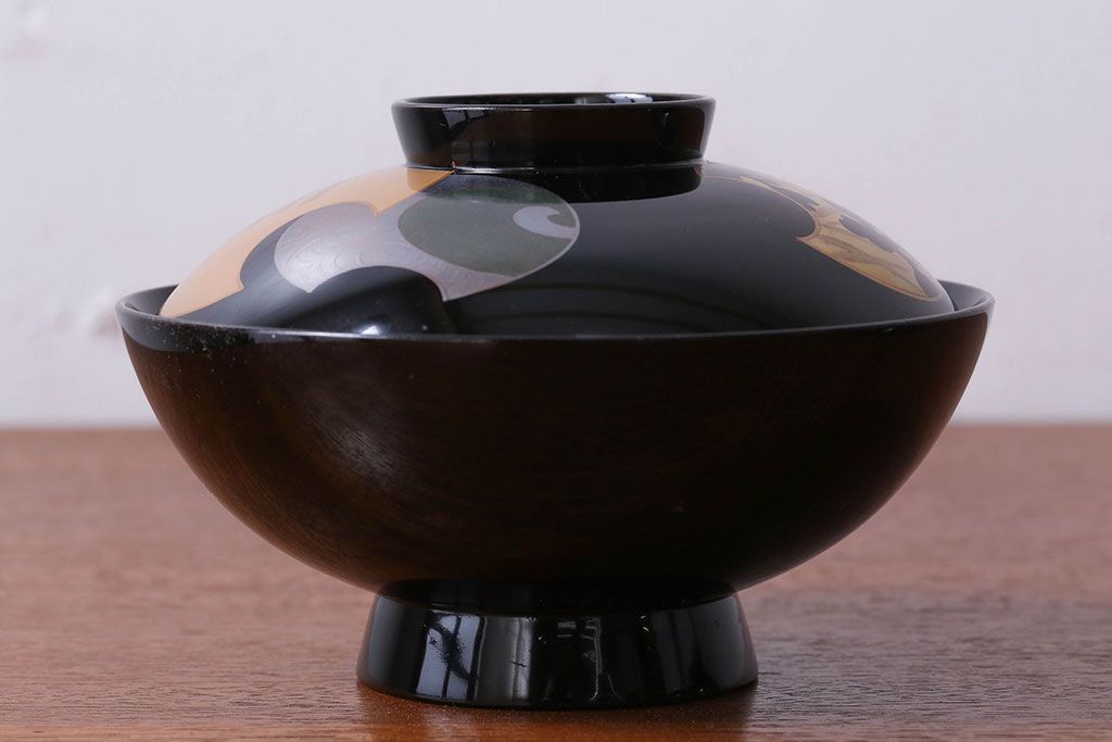 アンティーク雑貨　和製アンティーク　大正〜昭和初期　輪島塗木製蒔絵椀5客(2)