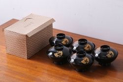 アンティーク雑貨　和製アンティーク　大正〜昭和初期　輪島塗木製蒔絵椀5客(3)