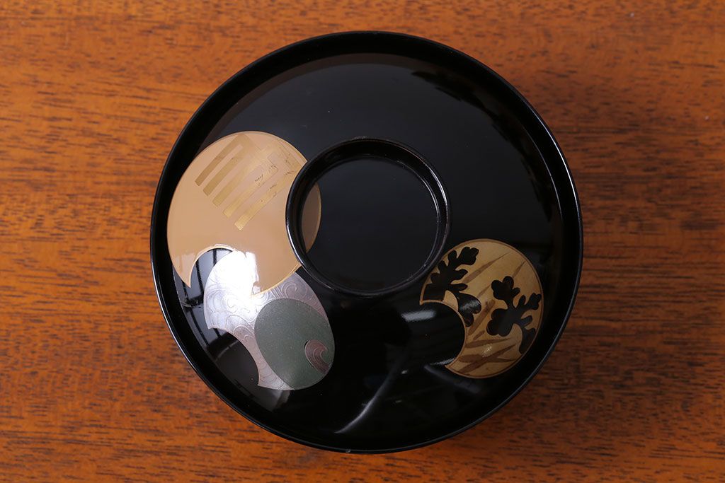アンティーク雑貨　和製アンティーク　大正〜昭和初期　輪島塗木製蒔絵椀5客(3)