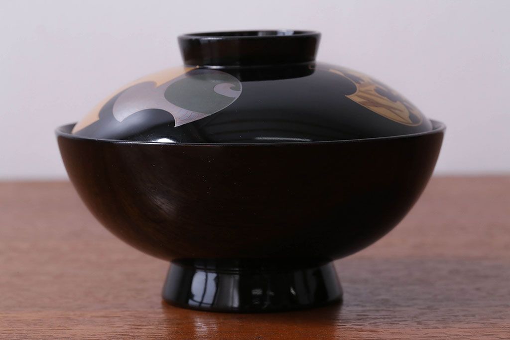 アンティーク雑貨　和製アンティーク　大正〜昭和初期　輪島塗木製蒔絵椀5客(3)