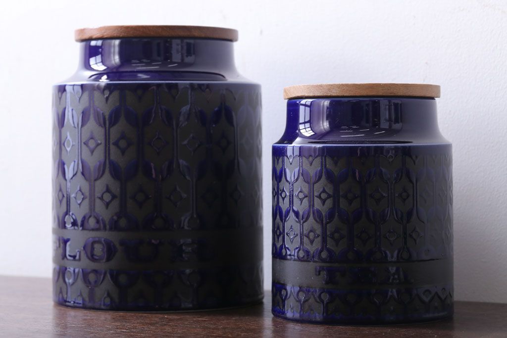アンティーク雑貨　イギリスビンテージ　HORNSEA(ホーンジー)HEIRLOOM(エアルーム)シリーズMIDNIGHT  BLUE(ミッドナイトブルー)キャニスター2点