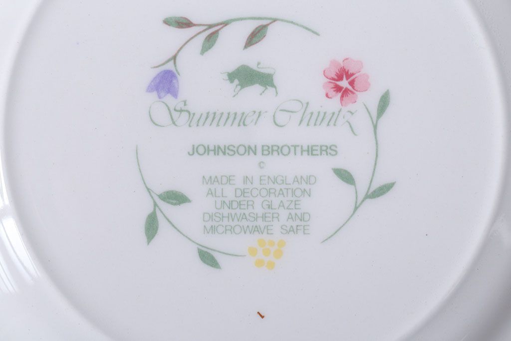 アンティーク雑貨　イギリスビンテージ　JOHNSON BROTHERS(ジョンソン・ブラザーズ)SUMMER CHINTZ(サマーチンツ)シリーズ カップ&ソーサー・皿など6点(洋食器)
