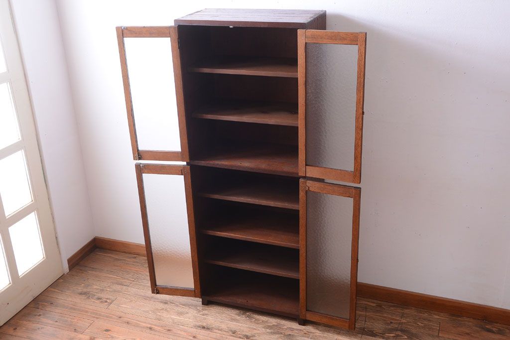 レトロ家具　昭和レトロ　レトロガラス入り!縦型アンティーク収納棚