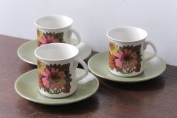 アンティーク雑貨　イギリスビンテージ　Ridgway(リッジウェイ)　Kyotoシリーズ　カップ&ソーサー3客セット(洋食器)