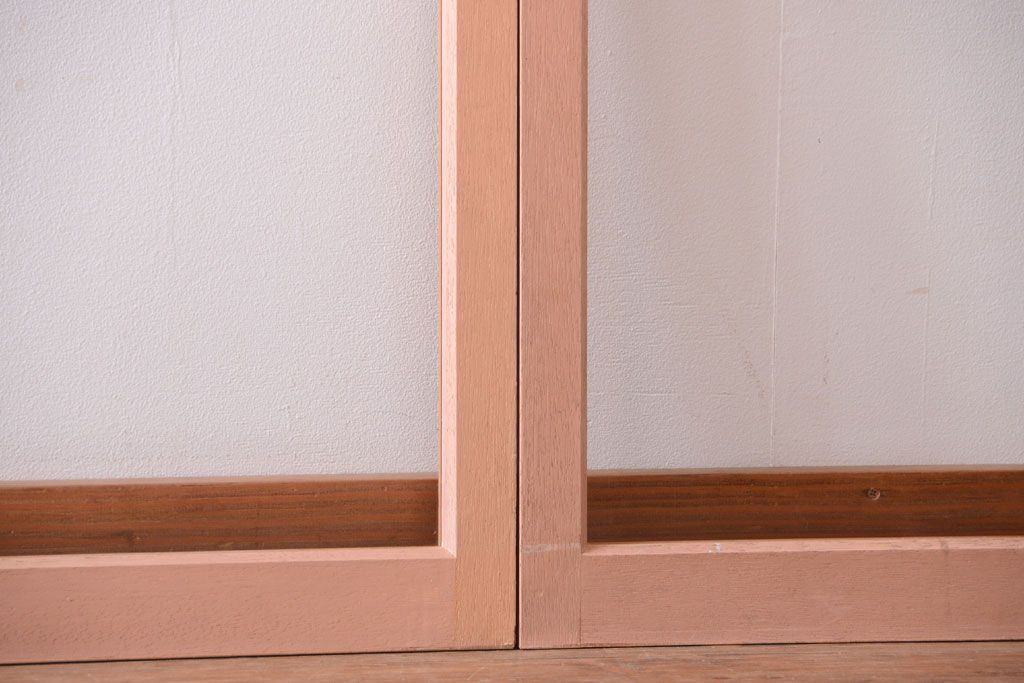 昭和レトロ　ペイントがかわいいアンティークガラス戸4枚セット(窓)(2)