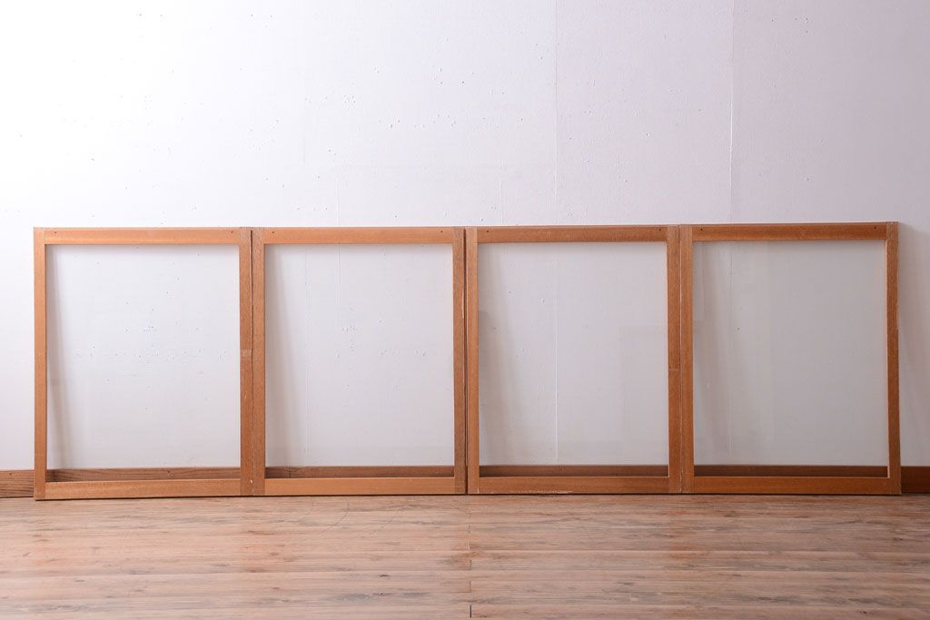 昭和レトロ　ペイントがかわいいアンティークガラス戸4枚セット(窓)(3)