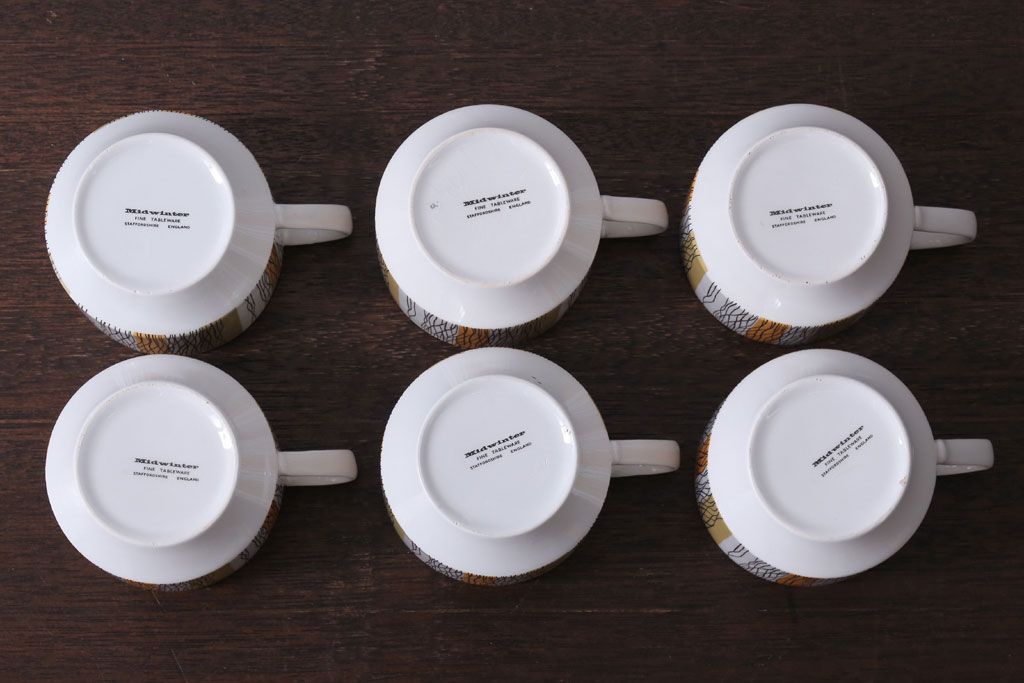 イギリスビンテージ　MIDWINTER(ミッドウィンター)　SIENNA(シエナ)シリーズ　カップ&ソーサー6客セット(洋食器)
