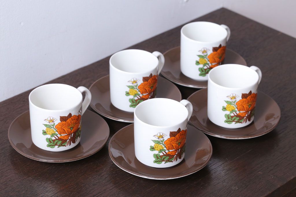 イギリスビンテージ　MARKS&SPENCER(マークス&スペンサー)　POPPIES(ポピーズ)シリーズ　カップ&ソーサー5客セット(洋食器)