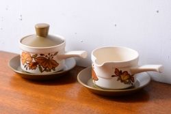 イギリス　WEDGWOOD(ウェッジウッド)　FLORENTINE TURQUOISE(フロレンティーン ターコイズ)　重厚感ある佇まいのコーヒーカップ&ソーサー4客セット(グロテスク文様、フルーツ、果物、C&S、洋食器、英国)(R-081216)