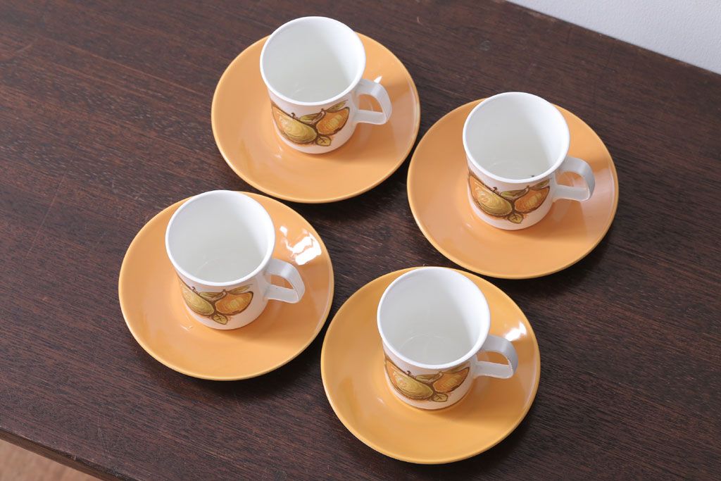 イギリスビンテージ　J&G　MEAKIN(ミーキン)　Eden(エデン)シリーズ　カップ&ソーサー4客セット(洋食器)