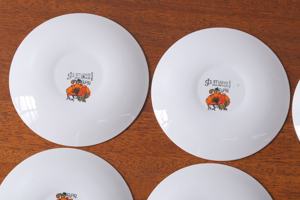 アンティーク雑貨　イギリスビンテージ　J&G　MEAKIN(ミーキン) POPPY(ポピー)シリーズ　プレート6枚セット(洋食器)