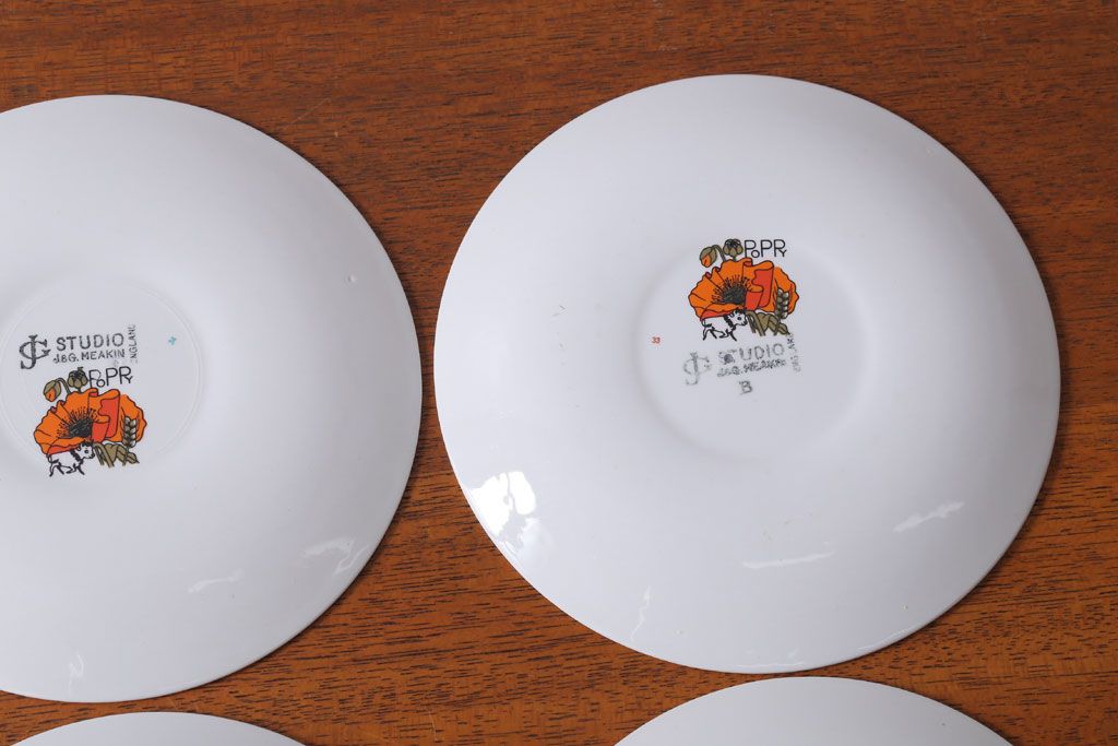 アンティーク雑貨　イギリスビンテージ　J&G　MEAKIN(ミーキン) POPPY(ポピー)シリーズ　プレート6枚セット(洋食器)