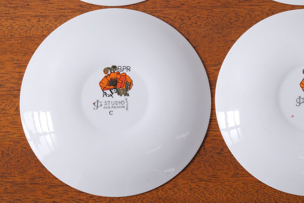 アンティーク雑貨　イギリスビンテージ　J&G　MEAKIN(ミーキン) POPPY(ポピー)シリーズ　プレート6枚セット(洋食器)