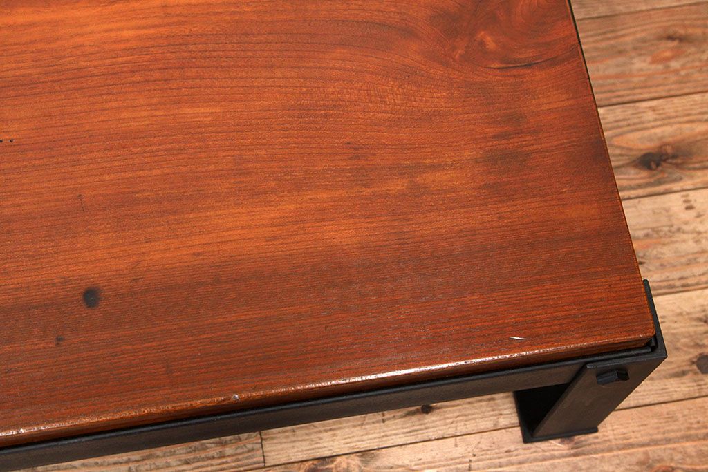 ラフジュ工房オリジナル　極厚欅無垢材天板!重厚な鉄脚座卓(テーブル)