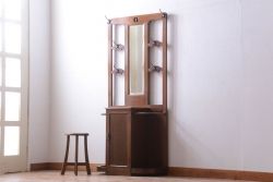 アンティーク雑貨　和製アンティーク　古いカバ材のホールスタンド(ハンガー・フック・鏡)