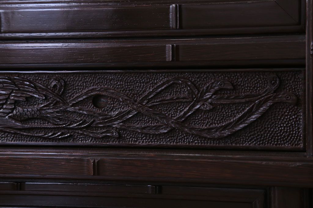 中古　民芸家具　最高級!彫刻が素晴らしい唐木サイドボード(収納棚)