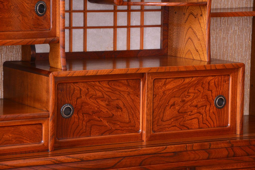 中古　民芸家具　前面欅材!高級重ね茶箪笥