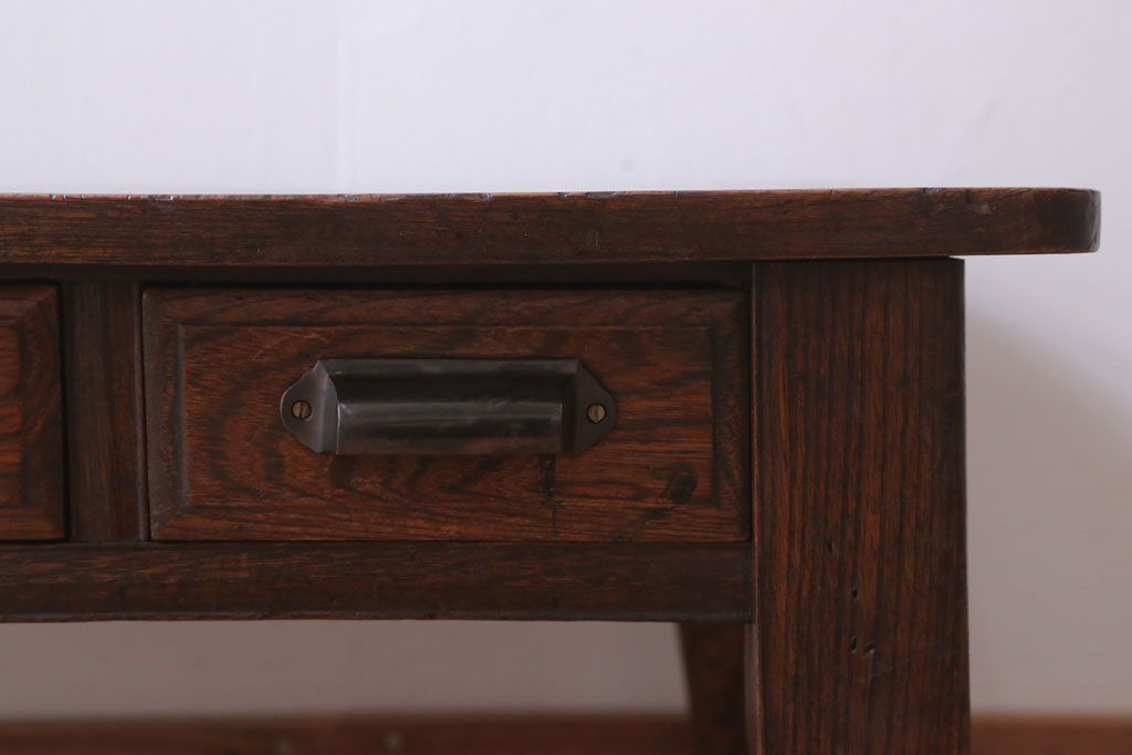 アンティーク家具　和製アンティーク　象嵌!古い栓材の大ぶりな文机(座卓)