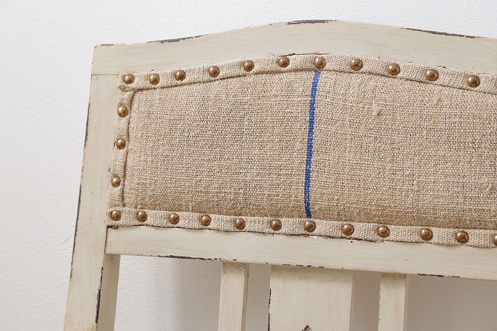 アンティーク家具　アンティークリネン座面のかわいいペイントアームチェア(椅子)