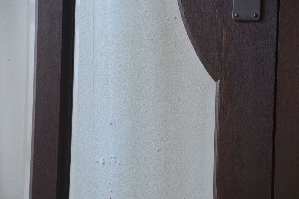 和製アンティーク　両開き　面取りガラス入り!古いナラ材の背の高い高級親子ドア(扉)