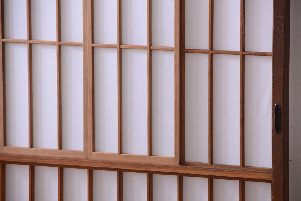 和製アンティーク　腰板黒柿材!古い雪見障子戸2枚セット(1)(引き戸、擦り上げ障子戸、擦上障子戸)