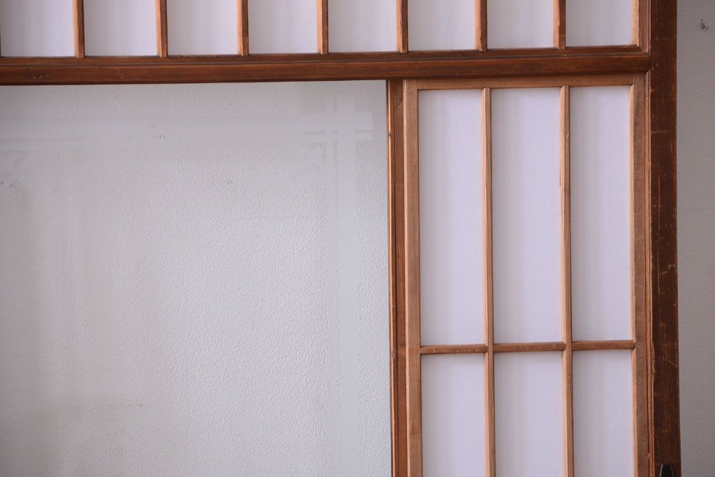 和製アンティーク　腰板黒柿材!古い雪見障子戸2枚セット(2)(引き戸、擦り上げ障子戸、擦上障子戸)