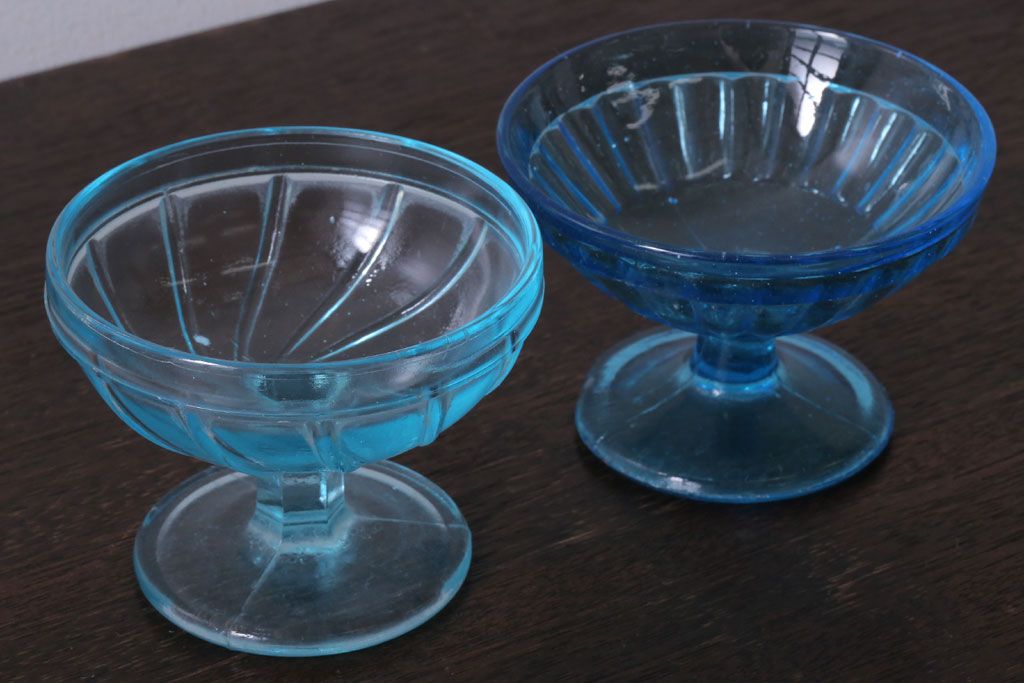 アンティーク雑貨　昭和レトロ　氷コップ2個セット(プレスガラス)(2)