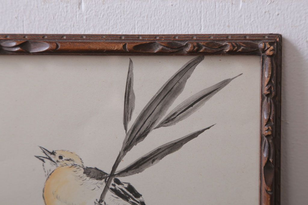 アンティーク雑貨　イギリスビンテージ　壁掛け絵画　フレーム(鳥)