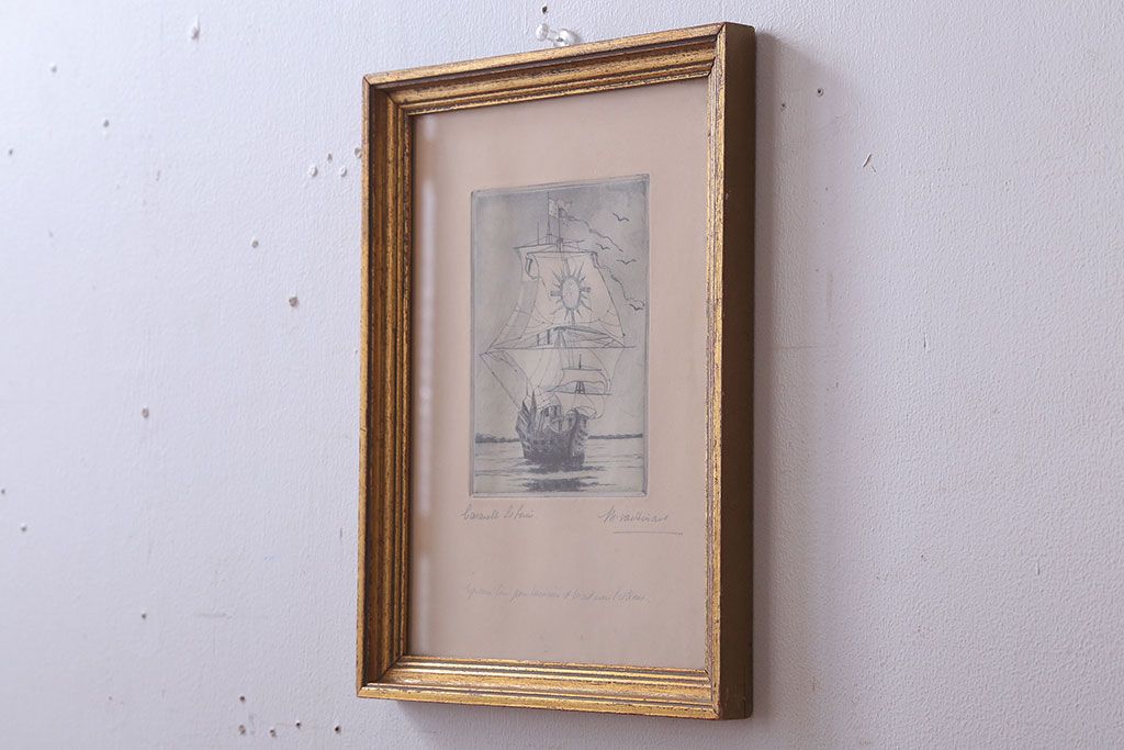 アンティーク雑貨　イギリスビンテージ　壁掛け絵画　フレーム(船)