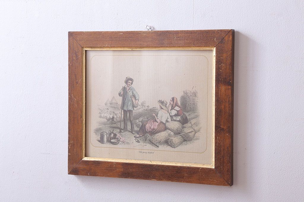 アンティーク雑貨　イギリスビンテージ　壁掛け絵画　フレーム(The young shepherd)