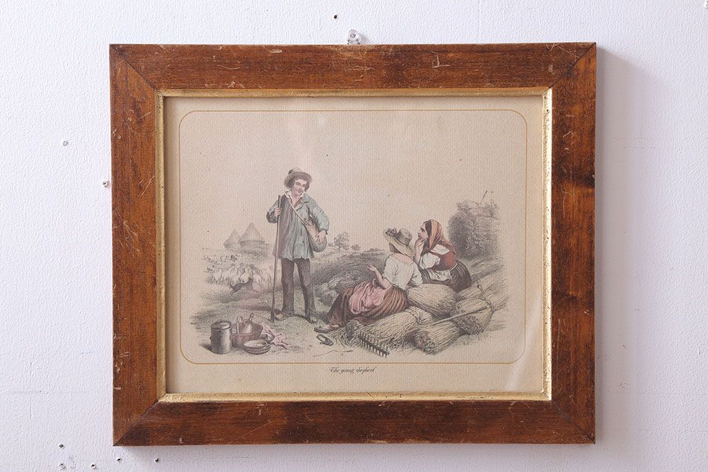 アンティーク雑貨　イギリスビンテージ　壁掛け絵画　フレーム(The young shepherd)