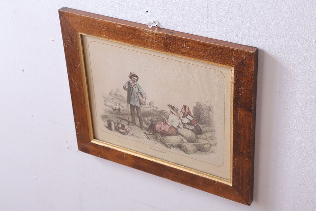 アンティーク雑貨　イギリスビンテージ　壁掛け絵画　フレーム(The young shepherd)