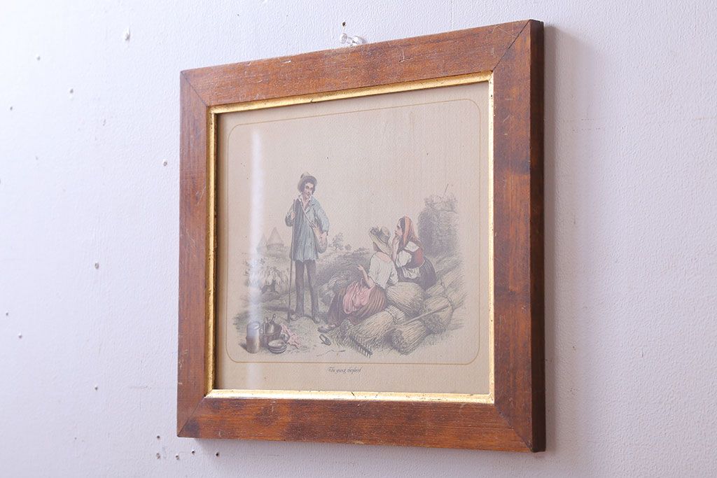 アンティーク雑貨　イギリスビンテージ　壁掛け絵画　フレーム(The young shepherd)