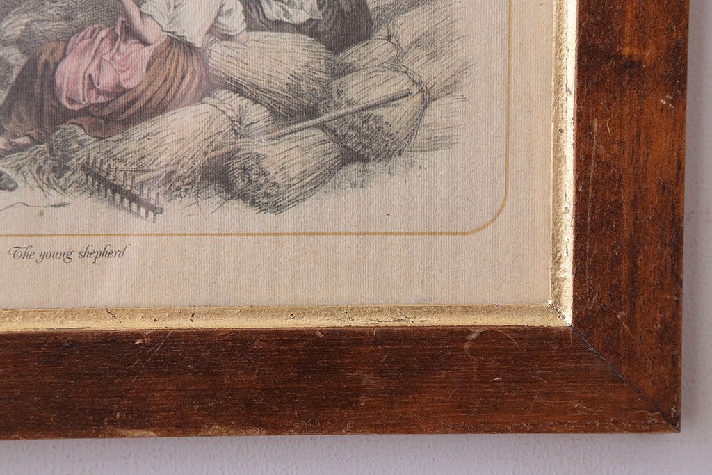 アンティーク雑貨　イギリスビンテージ　壁掛け絵画　フレーム(The young shepherd)